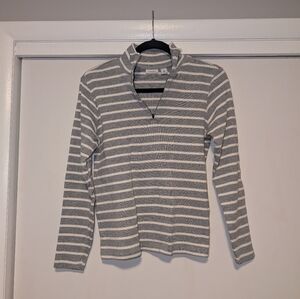 L.L. Bean Gray and White Striped Cotton Quarter Zip